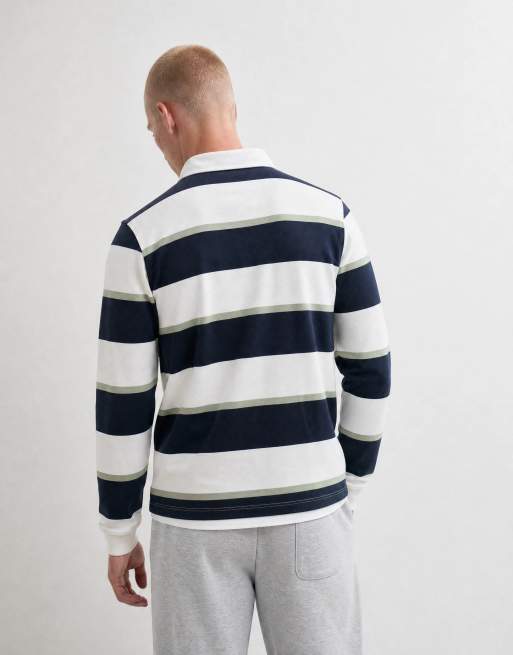 ASOS DESIGN – Rugby-Sweatshirt in Marineblau mit Streifen, 10 von 10