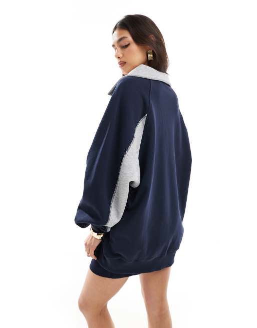 ASOS DESIGN - Rugby sweatshirt in marineblauwe en grijze mix, 2 van 4