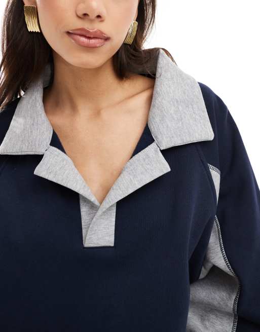 ASOS DESIGN - Rugby sweatshirt in marineblauwe en grijze mix, 3 van 4