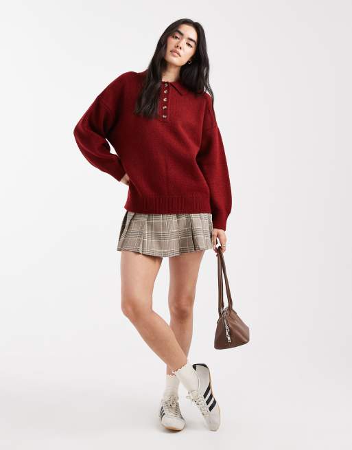 ASOS DESIGN – Rugbyshirt aus kompaktem Strick in Burgunderrot, 3 von 4