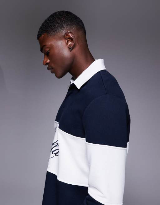 ASOS DESIGN - Rugbyshirt met borduursel op de borst in marineblauw, 4 van 5