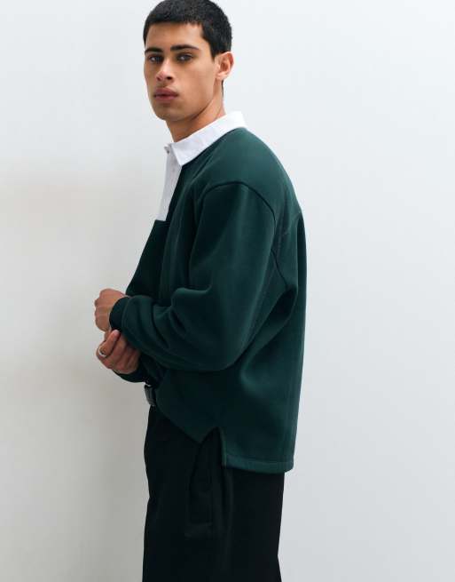 ASOS DESIGN rugbyshirt met overlocknaden in groen, 3 van 5