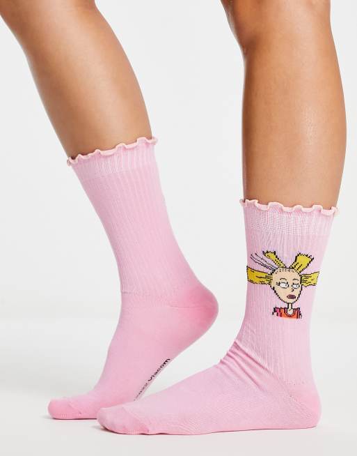 ASOS DESIGN Rugrats Cynthia rib socks with contrast frill in pink