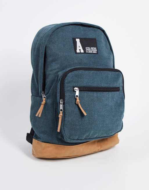 ASOS DESIGN - Rugzak van blauwgroen canvas met contrasterend onderpaneel van imitatiesuède en met merkteken 