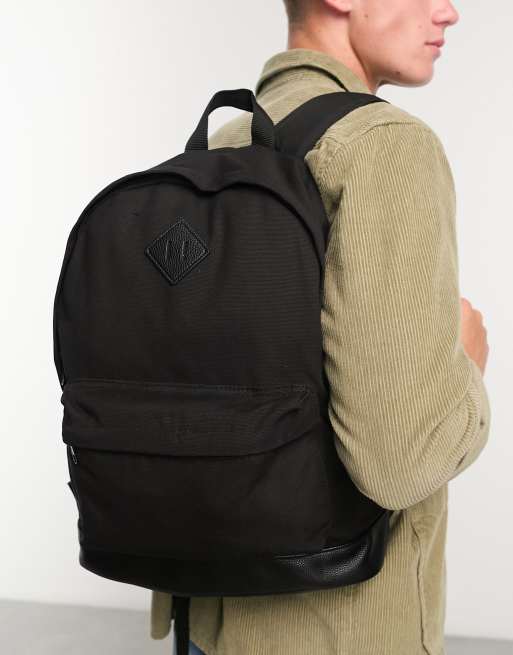 ASOS DESIGN - Rugzak van canvas met onderkant van imitatieleer in zwart