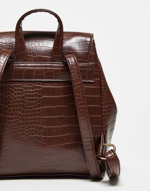 ASOS DESIGN - Rugzak van PU met krokodillenmotief in bruin, 3 van 4