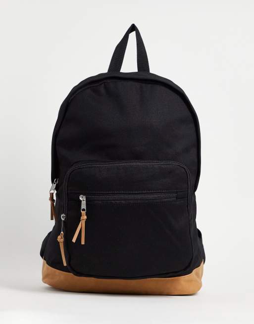 ASOS DESIGN - Rugzak van zwart canvas met contrasterende onderkant van imitatiesuède