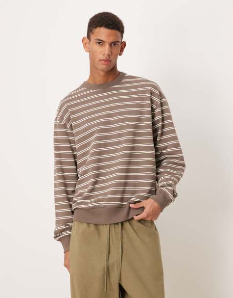 ASOS DESIGN - Ruimvallend basic sweatshirt met strepen in bruin - view 1