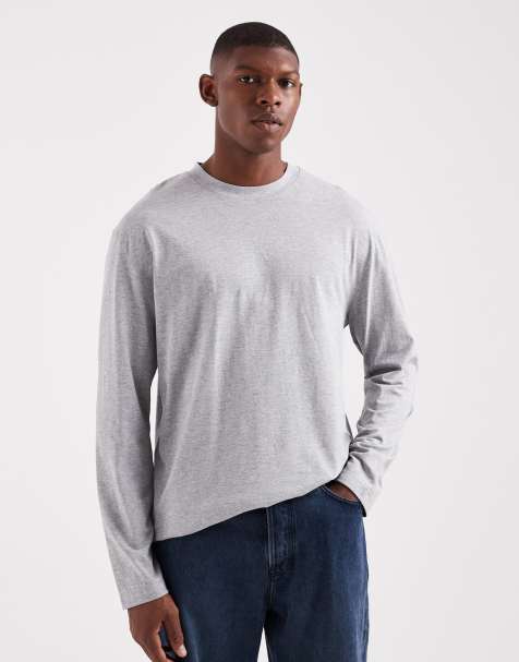 ASOS DESIGN - Ruimvallend basic T-shirt met lange mouwen in gemêleerd grijs - view 1