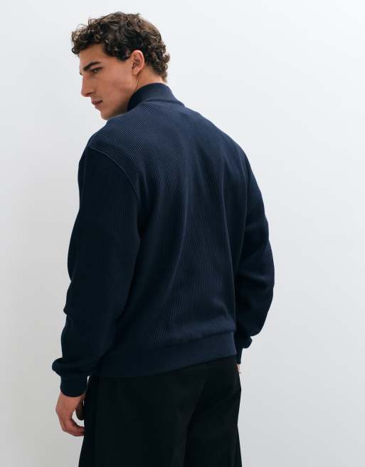 ASOS DESIGN ruimvallend boxy trainingsjack met ritssluiting, co-ord set met ottomanrib in marineblauw, 5 van 10