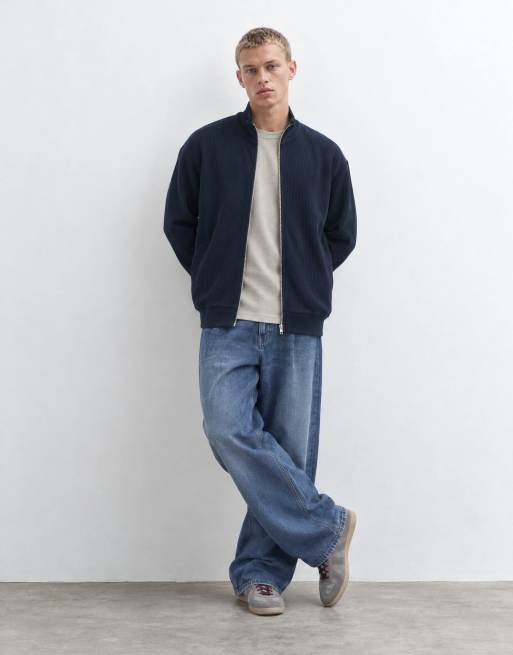 ASOS DESIGN ruimvallend boxy trainingsjack met ritssluiting, co-ord set met ottomanrib in marineblauw, 7 van 10