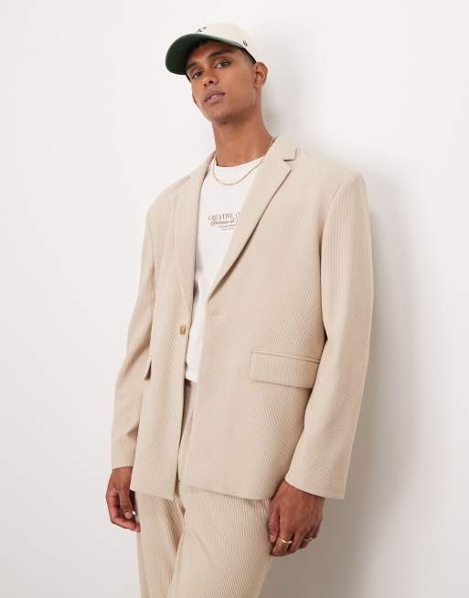 ASOS DESIGN - Ruimvallend colbert met geribbelde textuur in stone