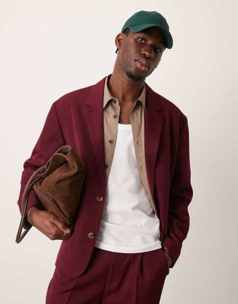 ASOS DESIGN - Ruimvallend colbert van keperstof met rechte pasvorm in bordeauxrood - view 1