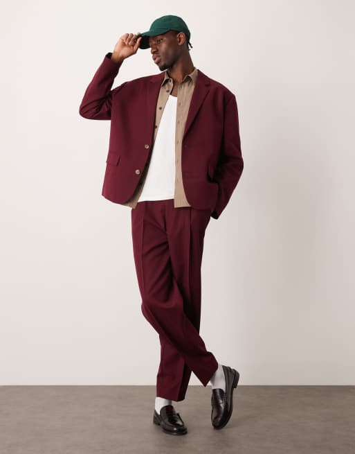ASOS DESIGN - Ruimvallend colbert van keperstof met rechte pasvorm in bordeauxrood, 2 van 5