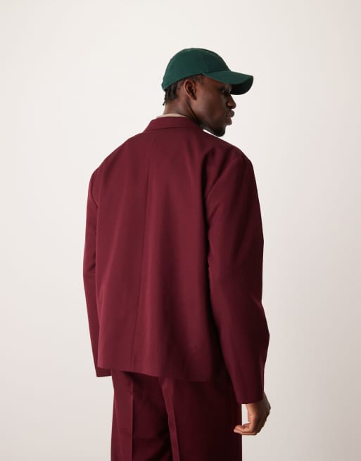 ASOS DESIGN - Ruimvallend colbert van keperstof met rechte pasvorm in bordeauxrood, 4 van 5