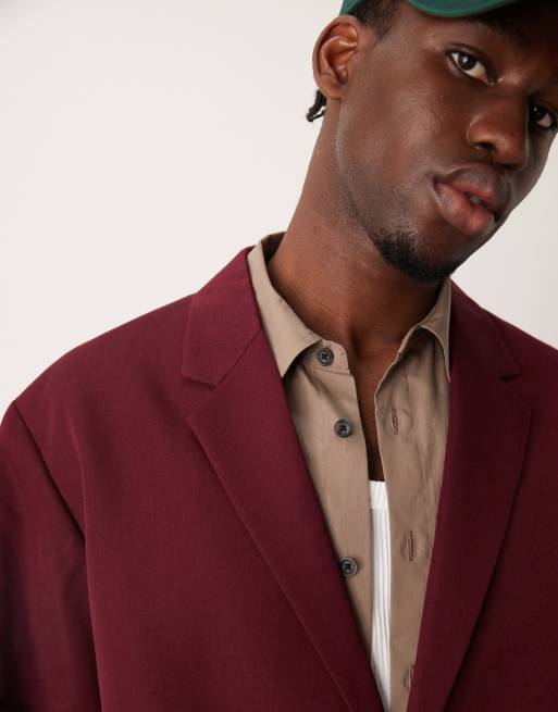 ASOS DESIGN - Ruimvallend colbert van keperstof met rechte pasvorm in bordeauxrood, 5 van 5