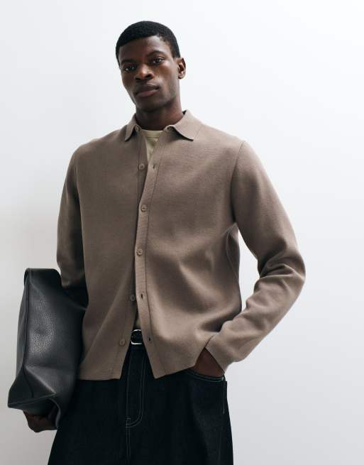 ASOS DESIGN ruimvallend compact gebreid overshirt in taupe, 4 van 5