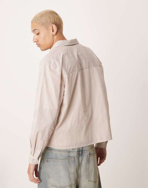 ASOS DESIGN - Ruimvallend cropped gestreept overhemd in crème, 4 van 4