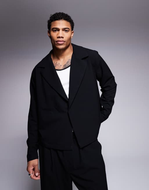 ASOS DESIGN - Ruimvallend cropped overhemd met overslag in zwart