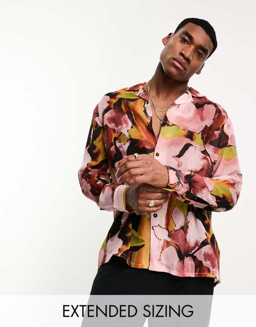 ASOS DESIGN - Ruimvallend doorschijnend overhemd met reverskraag in aquarel bloemenprint
