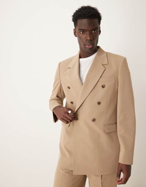 ASOS DESIGN - Ruimvallend double breasted colbert in donker stone