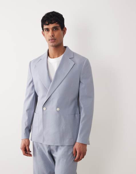 ASOS DESIGN - Ruimvallend double breasted colbert van linnenmix in blauw - view 1