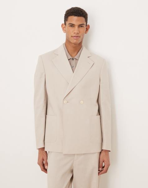 ASOS DESIGN - Ruimvallend double breasted colbert van linnenmix in stone - view 1