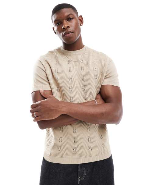 ASOS DESIGN - Ruimvallend fijngebreid T-shirt in camel - view 1