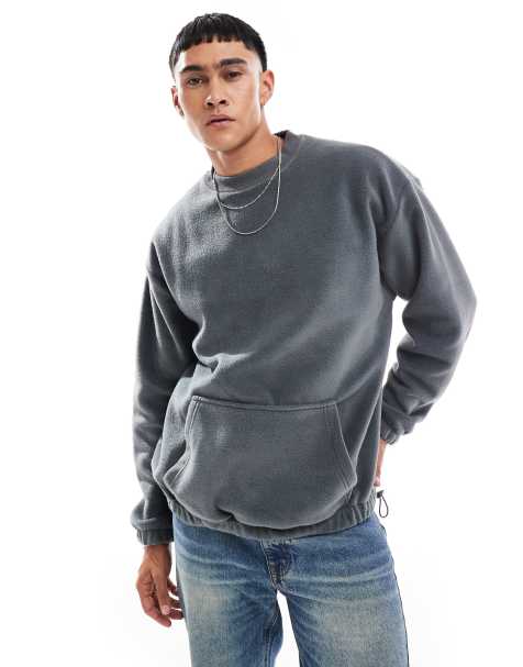 ASOS DESIGN - Ruimvallend fleece sweatshirt met koordstopper in antraciet - view 1