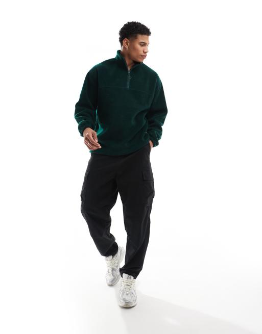 ASOS DESIGN - Ruimvallend fleece sweatshirt met korte rits in donkergroen, 3 van 4