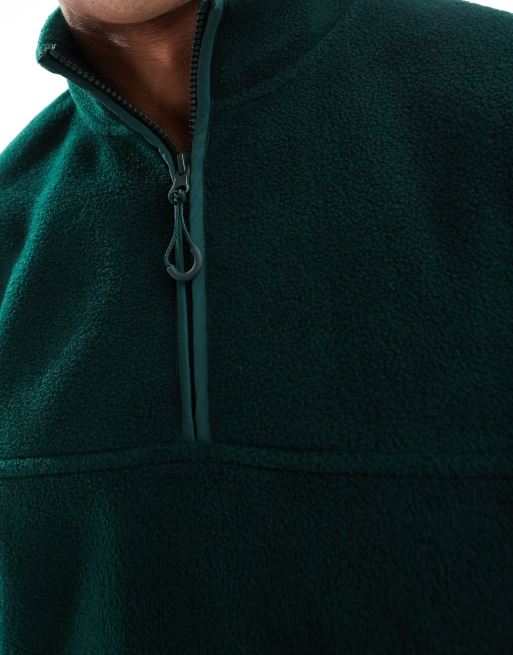 ASOS DESIGN - Ruimvallend fleece sweatshirt met korte rits in donkergroen, 4 van 4