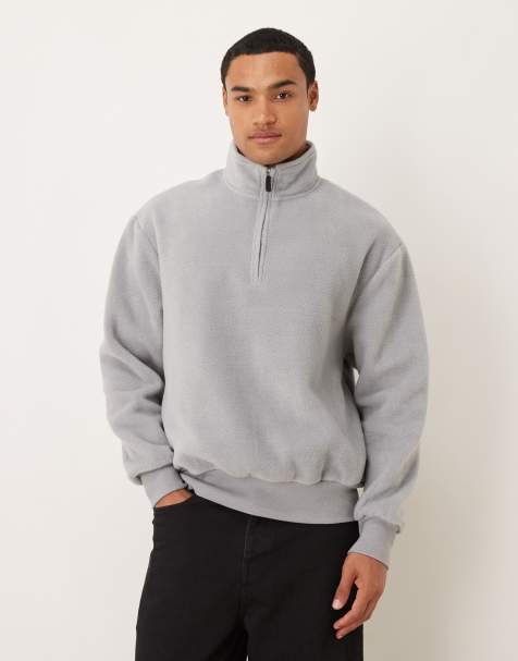 ASOS DESIGN - Ruimvallend fleece sweatshirt met opstaande boord en korte rits in grijs - view 1