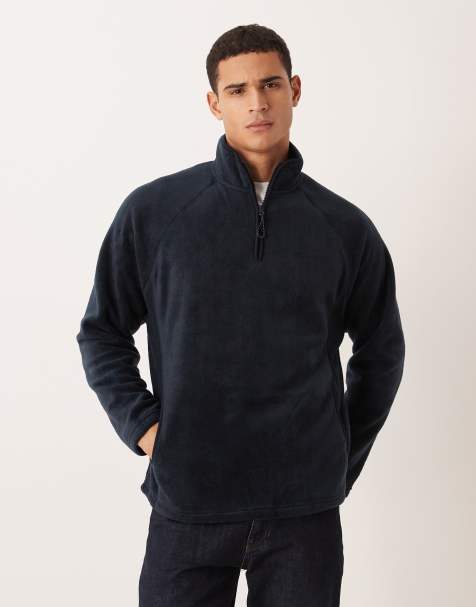 ASOS DESIGN - Ruimvallend fleece sweatshirt met opstaande boord en korte rits in licht marineblauw - view 1
