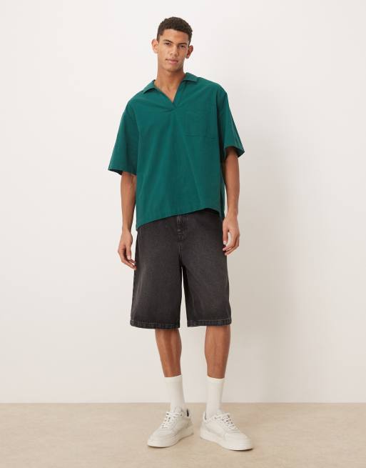 ASOS DESIGN - Ruimvallend gebreid overhead T-shirt met textuur in donkergroen, 2 van 5