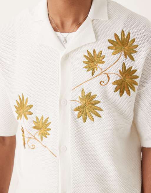 ASOS DESIGN - Ruimvallend gebreid overhemd met knopen en borduursels in gebroken wit, deel van co-ord set, 5 van 5