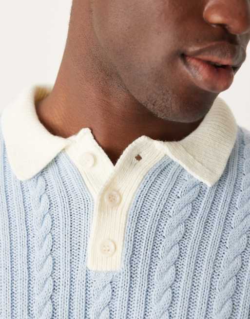 ASOS DESIGN - Ruimvallend gebreid rugbyshirt met kabels in blauw, 2 van 4