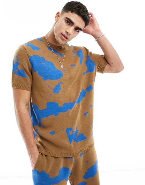 ASOS DESIGN - Ruimvallend gebreid T-shirt met ronde hals in bruin met tie-dye patroon, deel van co-ord set - view 1