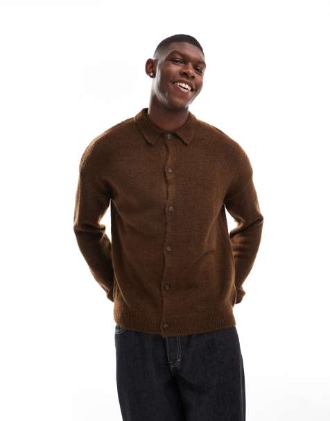 ASOS DESIGN - Ruimvallend gebreid vest met kraag in bruin - view 1