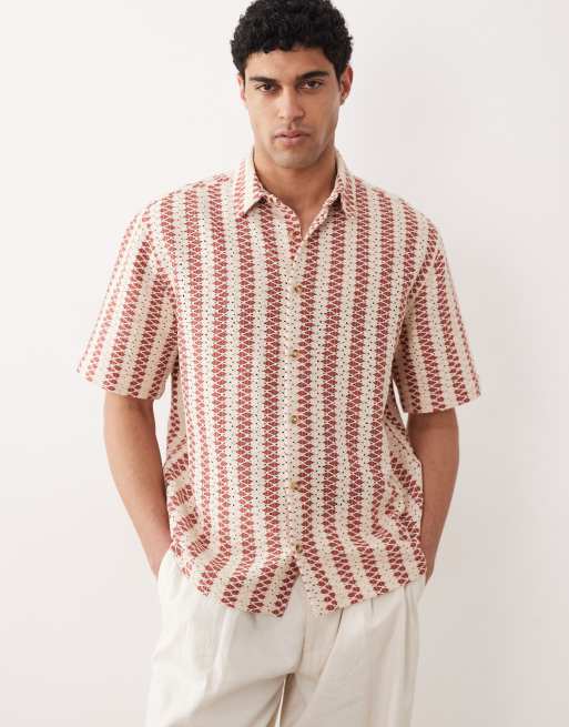 ASOS DESIGN - Ruimvallend gehaakt gestreept overhemd in rood en naturel, 2 van 5