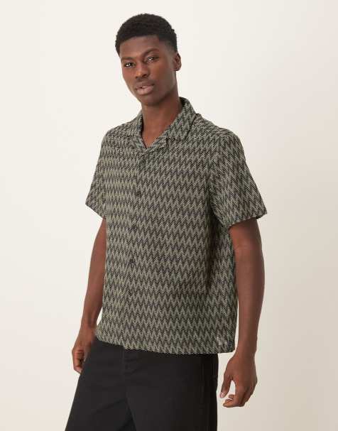 ASOS DESIGN - Ruimvallend gehaakt overhemd met reverskraag in zwart en kaki - view 1