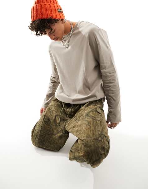ASOS DESIGN - Ruimvallend gelaagd T-shirt met lange mouwen in bruin met wassing - view 1
