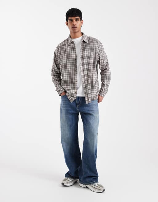 ASOS DESIGN - Ruimvallend geruit overhemd met textuur in bruin, 2 van 5