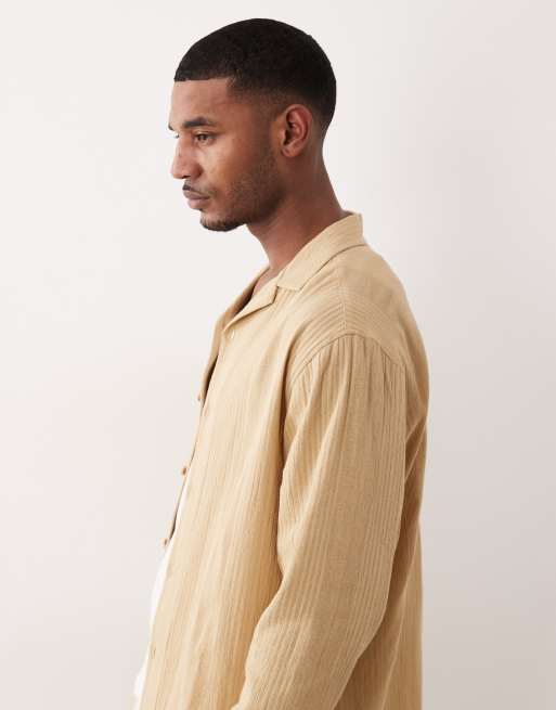 ASOS DESIGN - Ruimvallend gestreept jacquard overhemd met reverskraag in geel, 2 van 5
