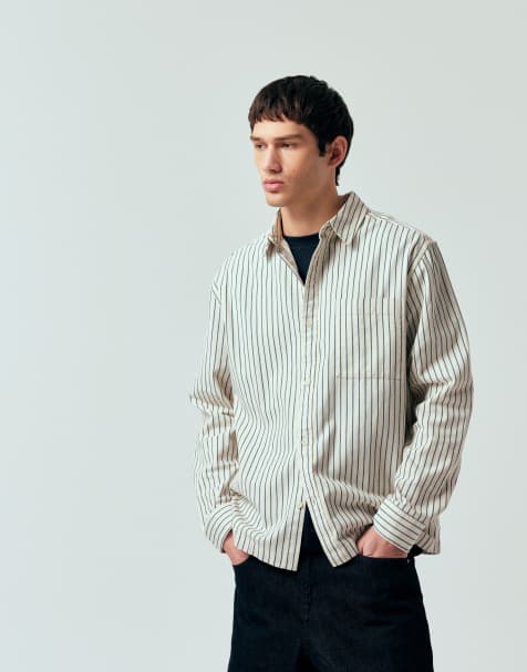 ASOS DESIGN - Ruimvallend gestreept overhemd in crème - view 1