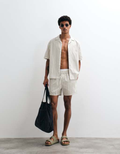 ASOS DESIGN - Ruimvallend gestreept overhemd met linnenlook in groen, deel van co-ord set, 2 van 9