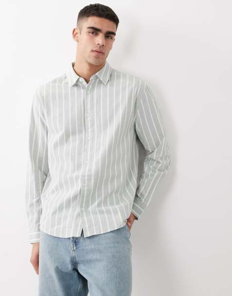 ASOS DESIGN - Ruimvallend gestreept overhemd met linnenlook in groen - view 1