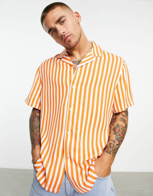 ASOS DESIGN - Ruimvallend, gestreept overhemd met reverskraag in oranje