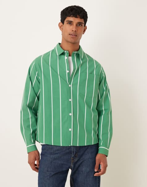 ASOS DESIGN - Ruimvallend gestreept overhemd met vierkante kraag in groen - view 1