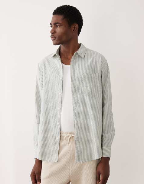 ASOS DESIGN - Ruimvallend gestreept seersucker overhemd in blauw - view 1