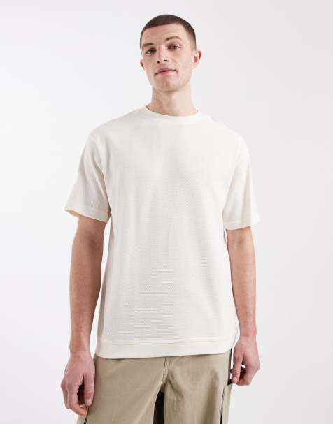 ASOS DESIGN - Ruimvallend getextureerd T-shirt met elastische zoom in beige - view 1